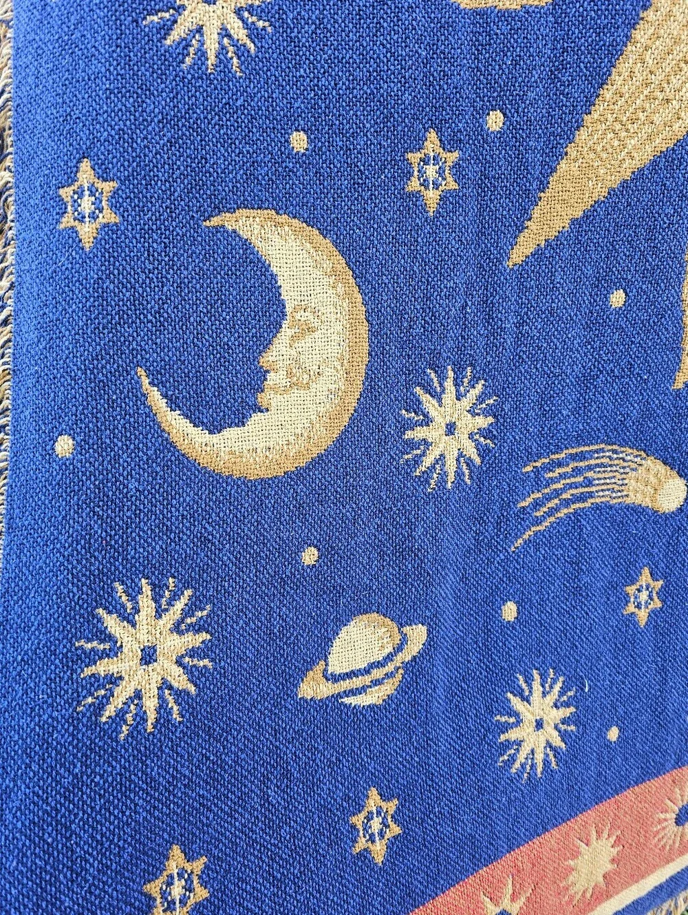 Vintage Sun & Stars Woven Tapestry Throw Blanket 90s Reversible